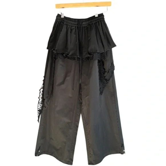 Street Y2K Punk Nylon & Lace Skirt Wide Leg Pants Combo Black S Whimsigoth - Picture 6 of 16